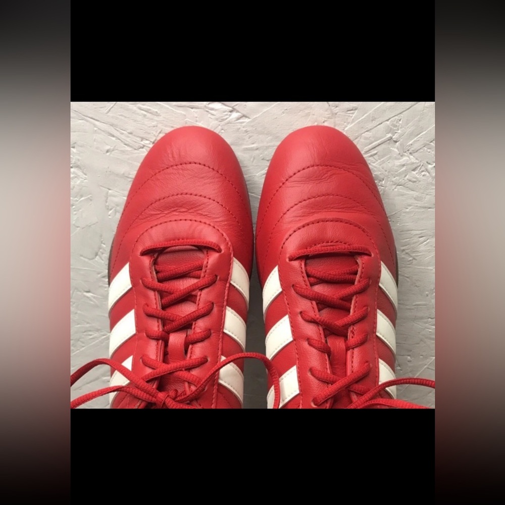 Excellent Adidas Grand Court Lo Women's 8.5 Sneakers Red Leather & White Stripes - Picture 6 of 12